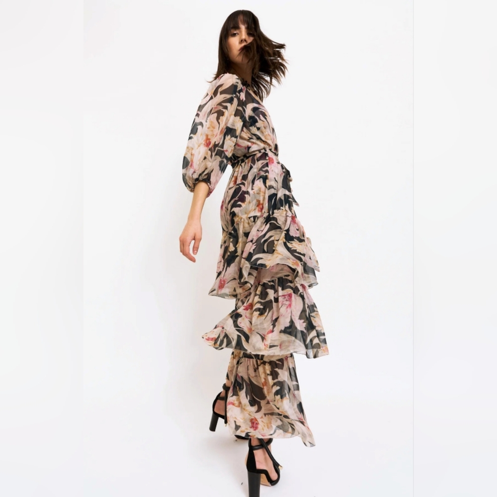 Christy Lynn Sara Dress in the Dark Lily print